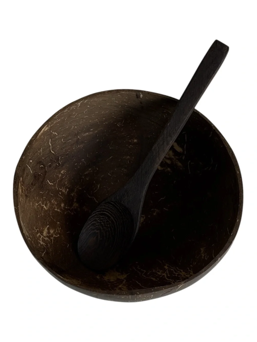 Coconut Shell Bowl with wooden Spoon - Natural Dark Brown